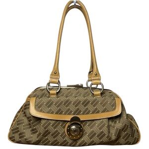 Vintage Nine West Hobo Purse Fabric Faux Leather Silver Hardware